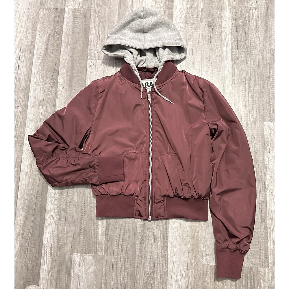 Garage Bomber Jacket Women's Size Size Burgundy Short Fit Zip Off Hood